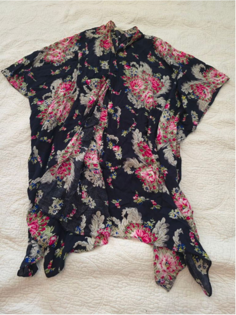 Women's Do Everything in Love Navy Pink Floral Flowy Kimono One Size Whimsy Wrap